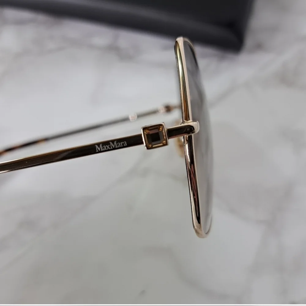 MaxMara Jewel Shiny Pale Gold Square Metal Sunglasses MM0035-H 32F